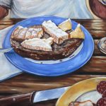 Fresh bread, ripe cheese and good wine on a picnic table